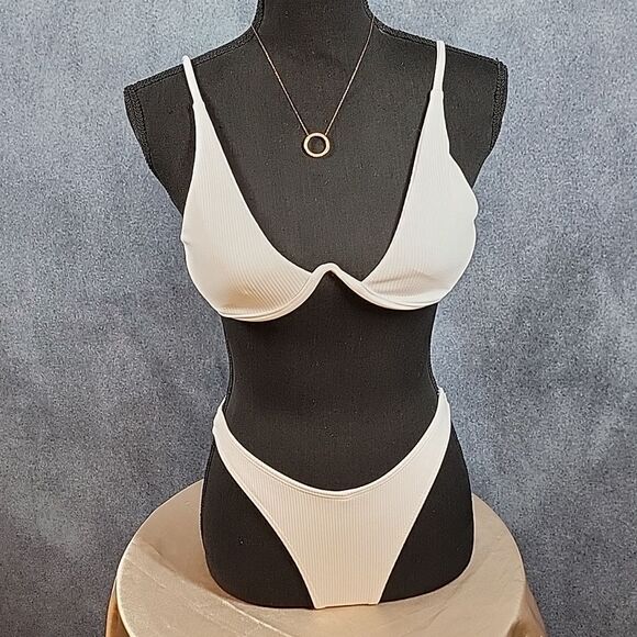 White Sexy Plunging Underwire Pushup 2-piece High cut leg Bikini - Picture 4 of 15